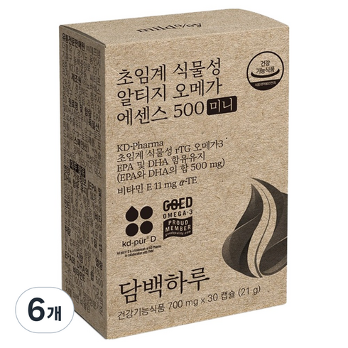담백하루 초임계 식물성 알티지 오메가 에센스 500 미니 21g, 30정, 6개