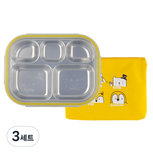 아이쥬 식판도시락 세트 낮은형 공룡, 혼합색상, 식판 + 뚜껑 + 가방, 3세트