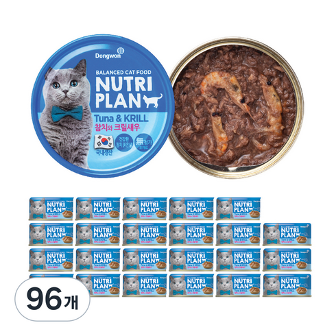동원뉴트리플랜 고양이 간식 습식캔, 96개, 160g, 혼합맛(참치/크릴새우)