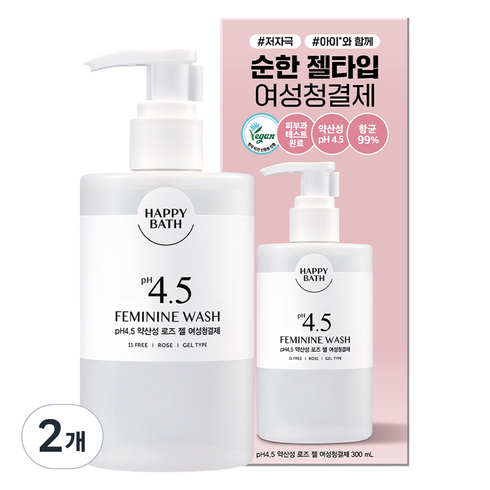 해피바스 pH 4.5 약산성 로즈 젤 여성청결제, 300ml, 2개