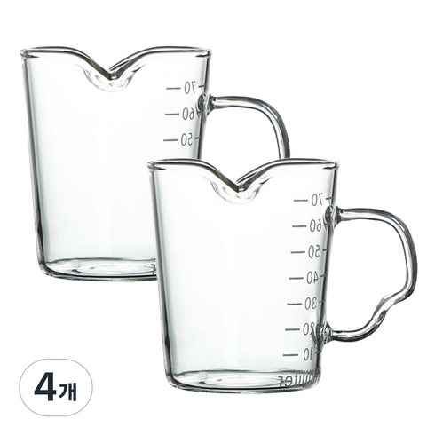 칼딘 내열유리 더블 푸어링 핸들 샷잔 90ml, 투명, 4개