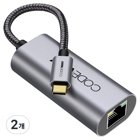 코드웨이 USB C to LAN 노트북 연결 유선 랜카드 컨버터, C to LAN 컨버터, 2개