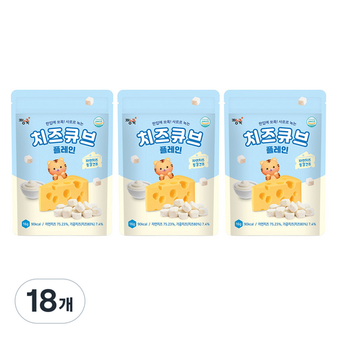 짱죽 치즈큐브 플레인, 16g, 18개, 치즈맛