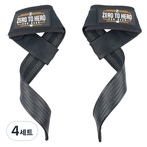 제로투히어로 논슬립 헬스 스트랩 손목보호대 양쪽 세트, Type2BLACK, 4세트