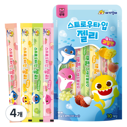 핑크퐁 아기상어 스트로우타입 젤리 10p 랜덤발송, 200g, 4개, 혼합맛(복숭아/리치/망고/샤인머스캣)