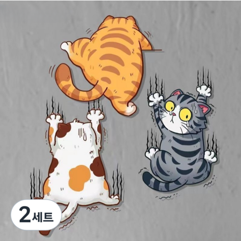 아이작큐브 오토바이 차량용 흠집제거 스티커 고양이 3종 세트 1 소형, 혼합색상, 2세트