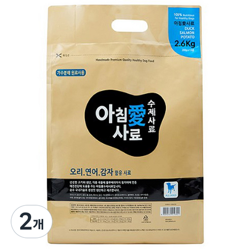 아침애 전연령 강아지 수제 소프트사료, 연어+오리+감자, 2.6kg, 2개