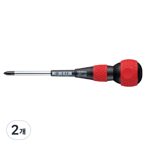 베셀 볼그립 파워 전공 드라이버 십자 빨간색 P.2 x 100 mm V220, 2개