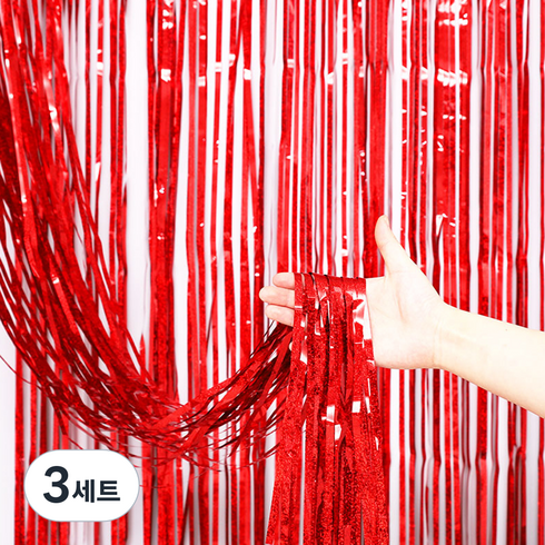 조이파티 파티 은박 커튼 홀로그램 3개, 레드, 3세트