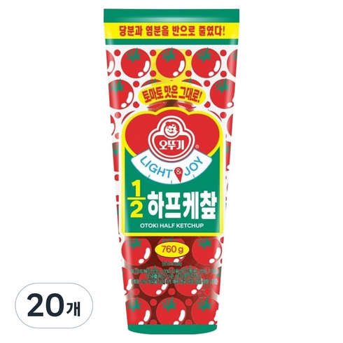 오뚜기 라이트 앤 조이 1/2 하프케찹, 760g, 20개