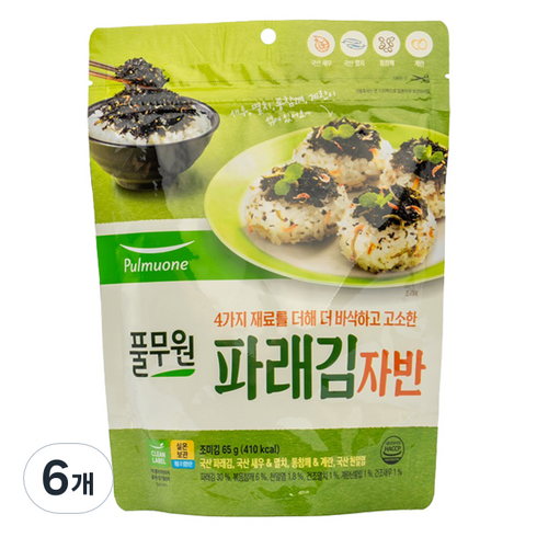 풀무원 파래 김자반, 65g, 6개