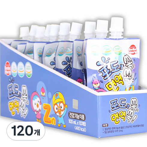 베베모린 뽀로로 면역 쏙 음료 포도맛, 100ml, 120개