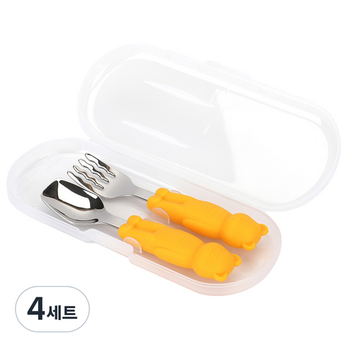 데일리라이크 젤리 베어 실리콘 스푼 포크 세트, 02 망고, 4세트, 스푼 + 포크