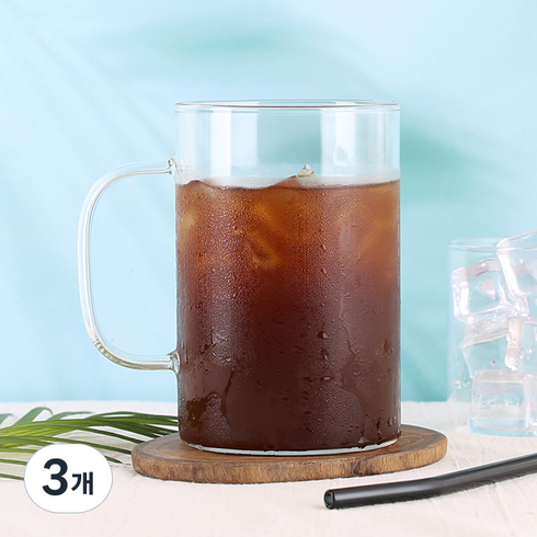 마카 M10 내열유리 머그컵 1L, 투명, 3개