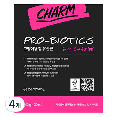 페피테일 고양이 참 프로바이오틱스 60g, 30회분, 장건강/유산균, 4개