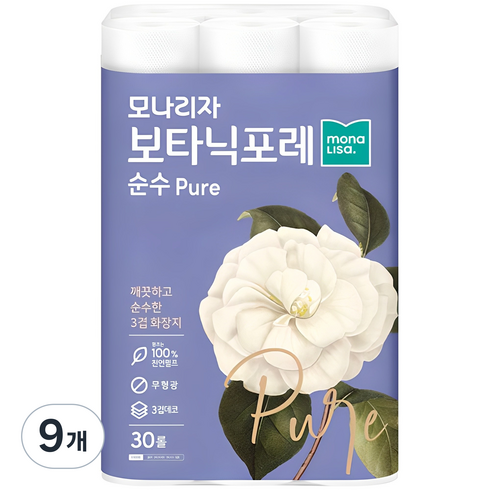 모나리자 보타닉포레 순수 천연펄프 3겹 데코 고급롤화장지, 27m, 30개입, 9개