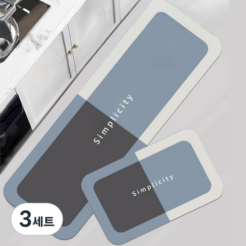비비드하우스 규조토 빨아쓰는 발매트 2종 세트, 투톤블루, 3세트