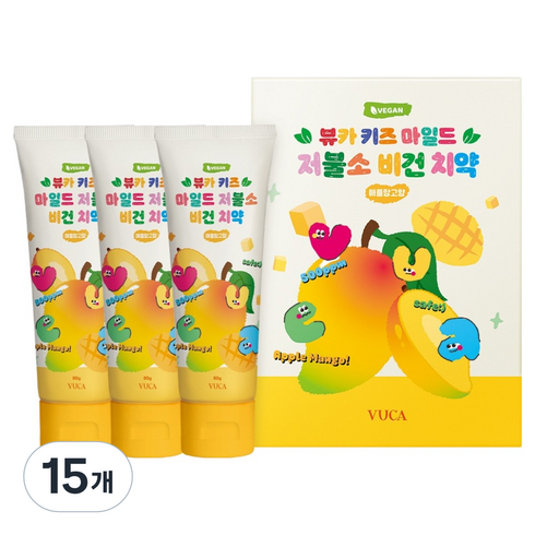 뷰카 키즈 마일드 저불소 비건치약 애플망고향 3p, 240g, 15개