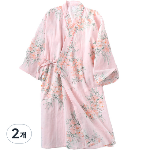굿샵 꽃무늬 롱 슬립 스커트 순면 여성 가운 M, 핑크, 2개