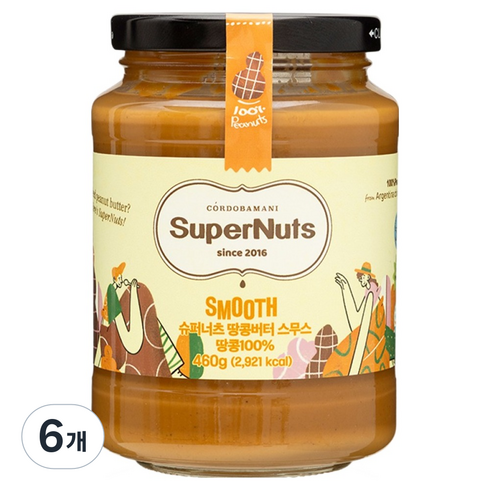 슈퍼너츠 100% 땅콩버터 스무스, 460g, 6개