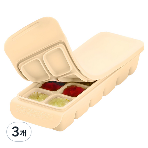 퍼기 이중 밀폐 슬림 멀티 이유식 큐브 용기 12구, 240ml, 베이지, 3개