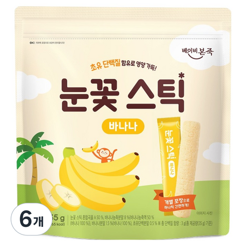 베이비본죽 눈꽃스틱 과자, 6개, 35g, 바나나