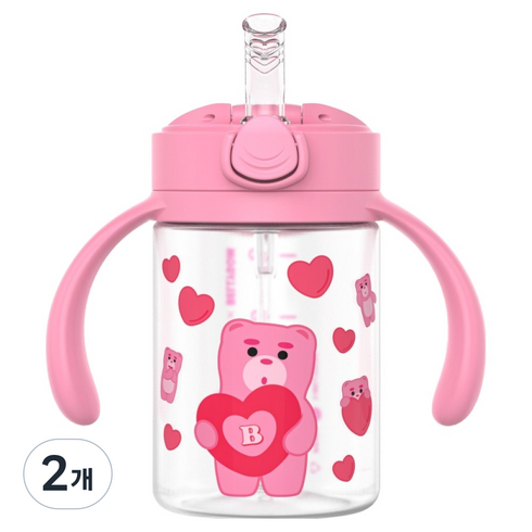 주니 벨리곰 원터치 빨대컵, 핑크, 2개, 200ml