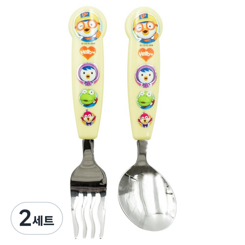 릴팡 아동용 뽀로로 혼자먹는 스푼 누들포크 세트, 혼합색상, 2세트, 스푼 + 포크