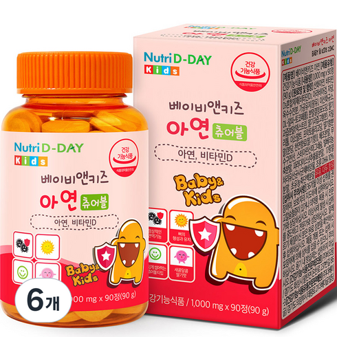 뉴트리디데이 베이비앤키즈 아연 츄어블 90g, 90정, 6개