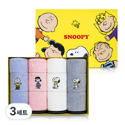 송월타월 스누피 프렌즈 40 수건 140g 30수 면사 4p 선물세트, 랜덤발송, 3세트