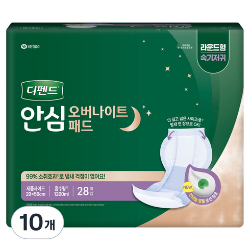 디펜드 남녀공용 안심 오버나이트 패드 성인기저귀, 28개입, 10개