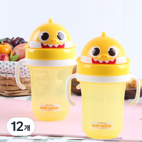 아이조움 아기상어 입체 빨대물통, 300ml, 12개, 혼합색상