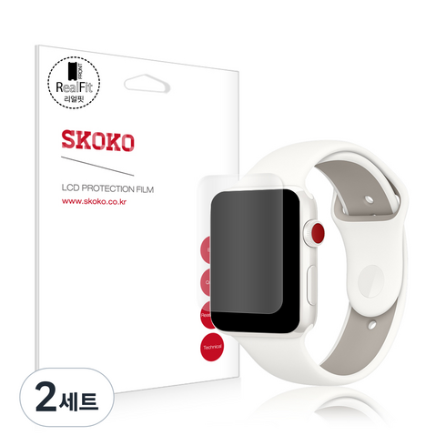 스코코 애플워치3 42mm 풀커버 리얼핏 액정보호필름 2p 세트, 2세트