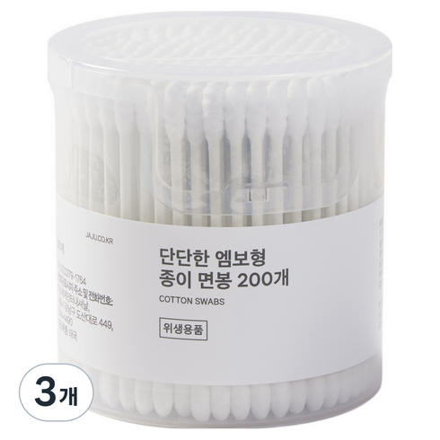 JAJU 단단한 엠보형 종이 면봉, 화이트, 3개