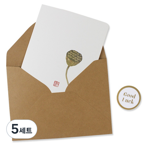 아이엔피 수묵화 카드 앤 봉투 세트 11.5 x 17 cm, 연밥, 5세트