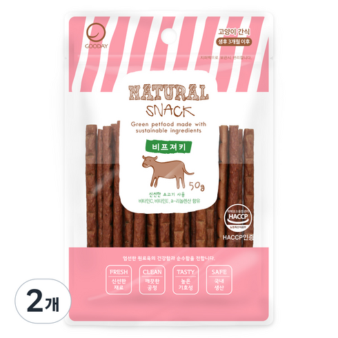 굿데이 네츄럴 스낵 고양이 간식, 비프져키, 50g, 2개