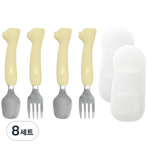 티지엠 국내 제조 실리콘 스테인리스 스푼포크 세트 곰돌이, 올리브, 스푼 + 포크 + 케이스, 8세트
