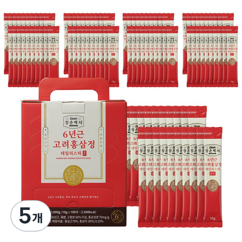청춘백서 6년근 고려홍삼정 데일리스틱 골드, 100회분, 10g, 5개