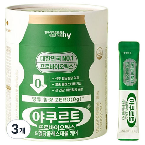 에치와이 야쿠르트 한국 프로바이오틱스 혈당콜레스테롤 케어 60p, 120g, 3개