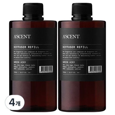 에이센트 디퓨저 리필, 그린에어리, 500ml, 4개