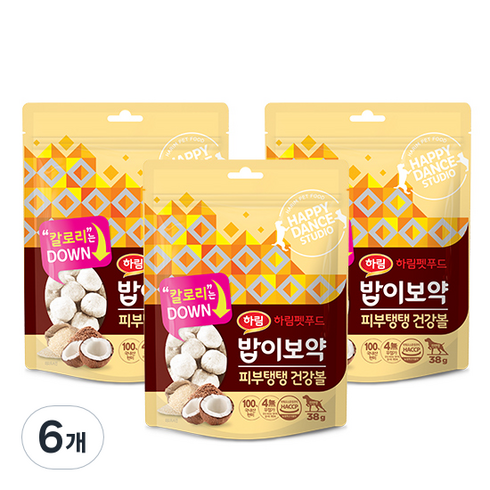 하림펫푸드밥이보약 강아지 피부탱탱 건강볼, 코코넛, 38g, 6개