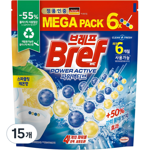 브레프 파워액티브 스파클링 레몬향 6p, 300g, 15개