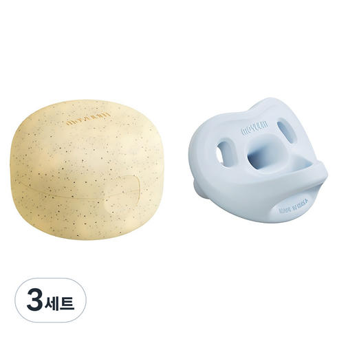 모윰 올실리콘 마카롱 쪽쪽이 노리개젖꼭지 +전용 케이스, 1단계(1~3개월), 코튼블루, 3세트
