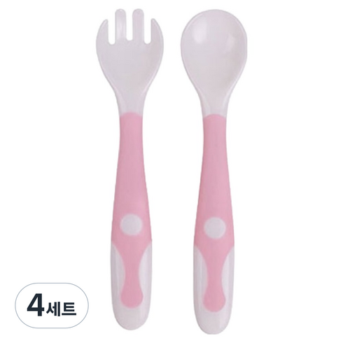 브라비 유아용 자기주도 이유식 숟가락 포크 세트, 핑크, 4세트