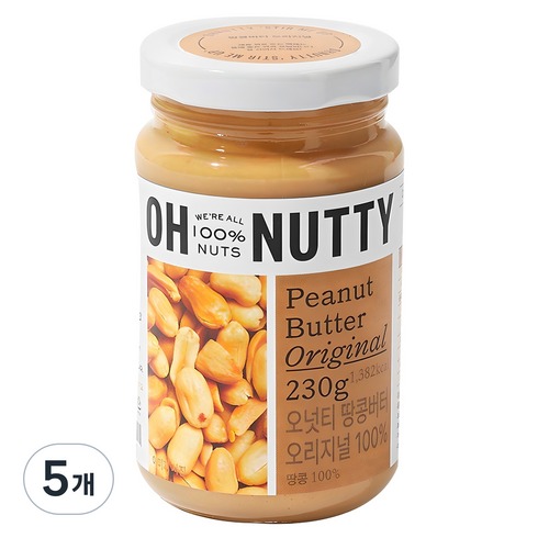 오넛티 100% 땅콩버터 오리지널, 230g, 5개