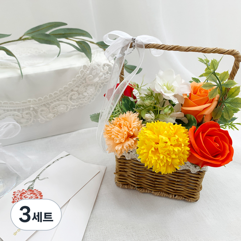 노블리 조화 사랑과 감사의 꽃바구니 + 감사카드 + 돈봉투 세트, 오렌지, 3세트