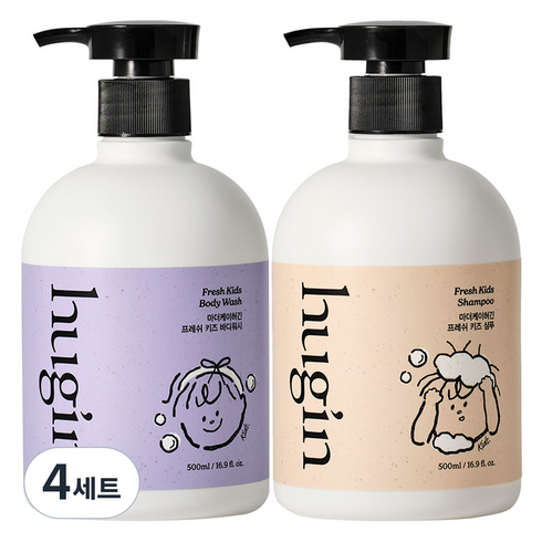 마더케이 허긴 아동용 저자극 프레쉬 바디워시 500ml + 샴푸 500ml 세트, 4세트