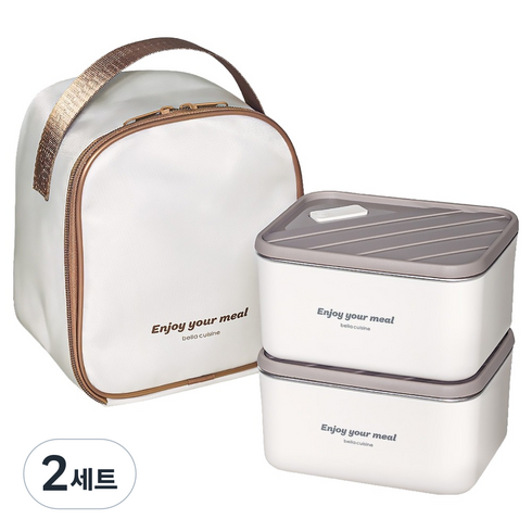 벨라쿠진 무연마제 스텐 304 도시락통 600ml x 2p + 보냉백 세트, 혼합색상, 2세트