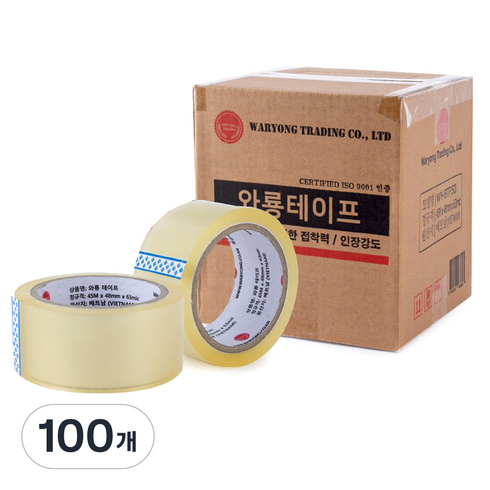 와룡물산 중포장용 박스테이프 48mm x 45m, 100개