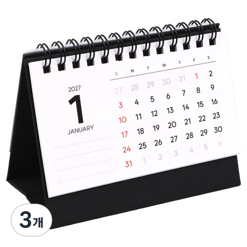 워너디스 2027 비기닝 심플 미니 데스크 캘린더, 블랙, 3개
